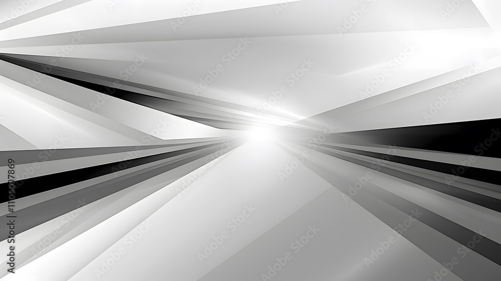 Poster abstract grayscale geometric background with converging lines and light.