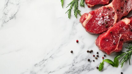 Fresh Raw Steak Seasoned with Sea Salt and Pepper