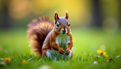 A squirrel standing in the grass