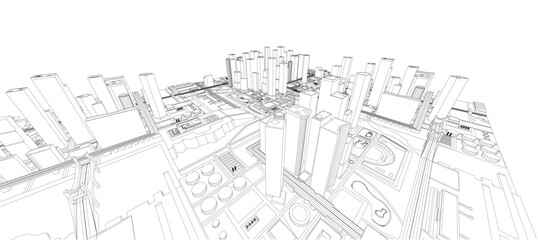 3d wireframe of building. sketch design.Vector