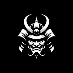 simple silhouette drawing vector of samurai head armor mask