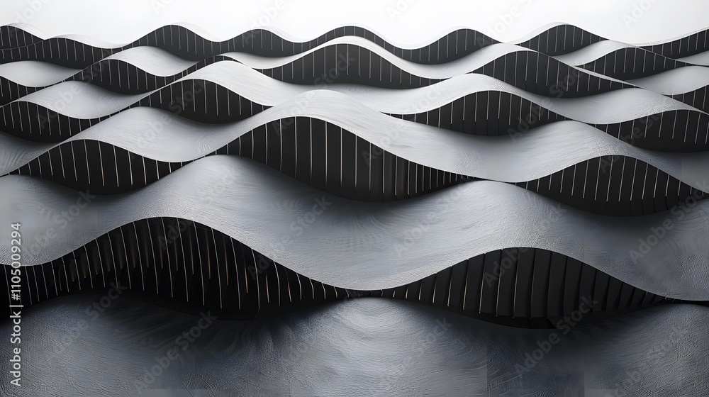 Aufkleber abstract grayscale undulating waves pattern.