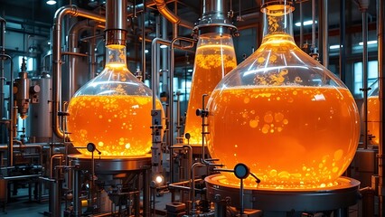 Closeup of a biofuel production plant, providing an ecofriendly alternative to traditional gasoline.