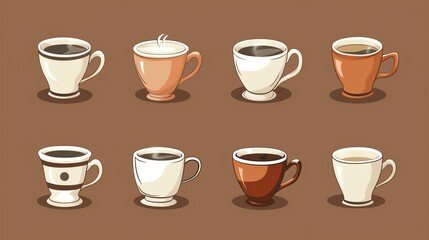 Obraz premium A set of cartoon cups of coffee and tea.