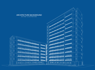 3d wireframe of building. sketch design.Vector