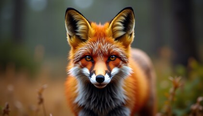 Fototapeta premium Close-up of a red fox in the forest, The gaze of an orange fox, Forest