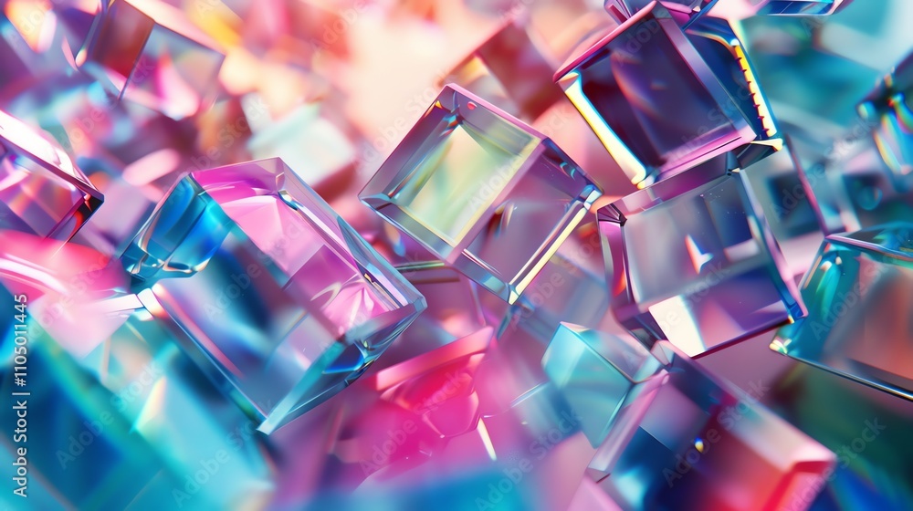Poster a 3d rendering of colorful, geometric shapes in a digital abstract background.