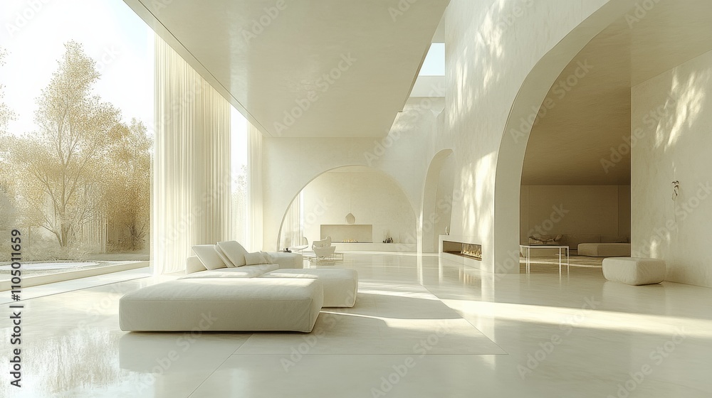 Poster modern minimalist urban apartment with open spaces and neutral tones
