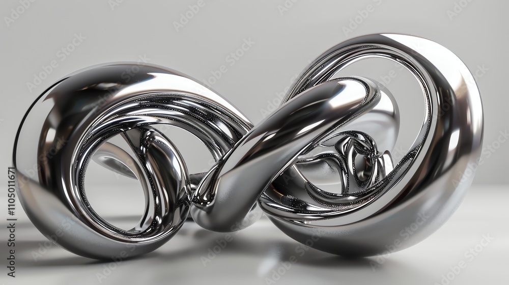 Aufkleber an abstract 3d rendering of a silver, metallic shape with curves and folds.