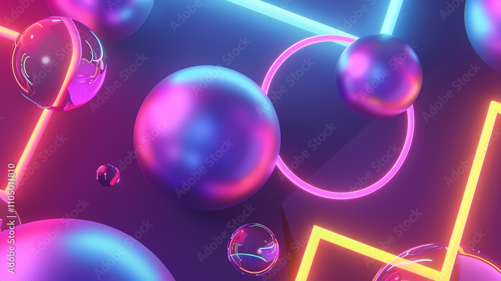 Poster abstract background with glowing neon lines and orbs.