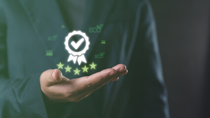 a virtual screen showing certified, earth-friendly products. Focuses on pollution-free items, green certifications, and sustainable practices to save the world