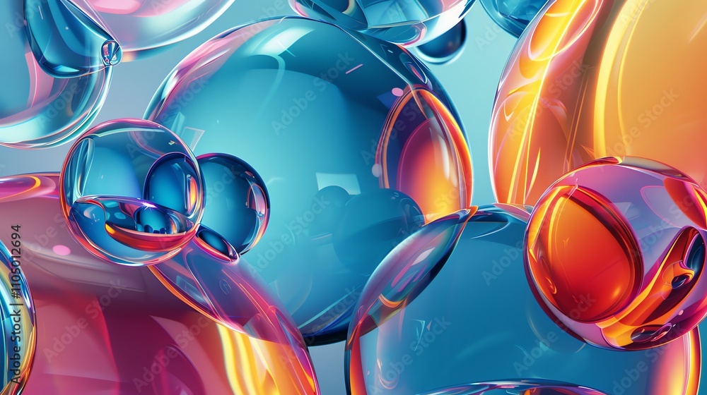 Poster abstract image of colorful spheres with a glossy finish.
