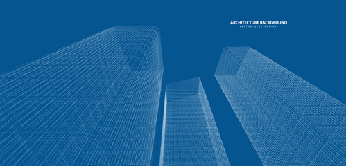 Fototapeta premium 3d wireframe of building. sketch design.Vector