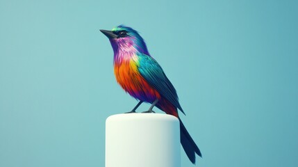 Fototapeta premium Vibrant Rainbow Bird Perched on White Cylinder