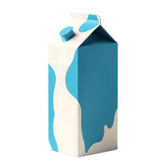 Milk carton packaging with blue abstract design isolated on a transparent background