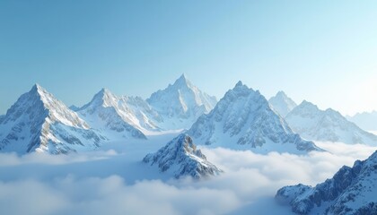 Obraz premium Majestic snowy peaks rising above a sea of clouds