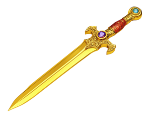 a gold sword with gems