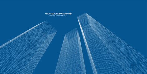 3d wireframe of building. sketch design.Vector