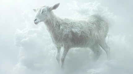Fototapeta premium A white ethereal sheep floats among the clouds