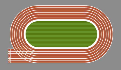 Running track field or athletic stadium.Playground for runner or soccer.Marathon race.Road lane.Sport concept. Flat design. vector illustration.