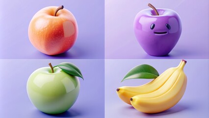 Colorful Fruit Still Life Apples Bananas 3D Render Studio Shot