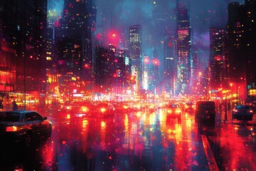 Obraz premium Night City Rain