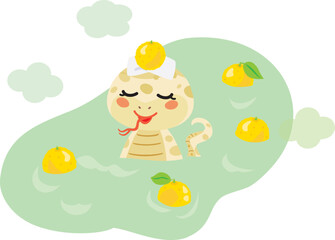 冬至に柚子湯に入るヘビ
