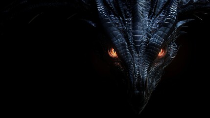 A close-up of a black dragon's eye in the dark.