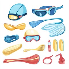 Naklejka premium Winter Sports Gear Illustration Colorful Cartoon Ski Goggles Helmet Accessories