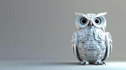 A white owl sculpture with large eyes.