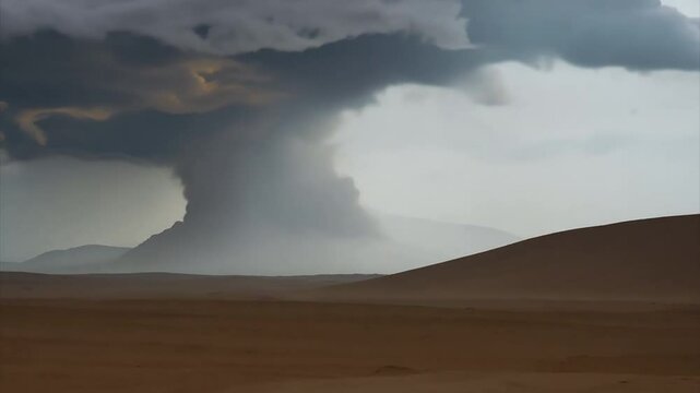 sandstorm with thunderus cumulonimbus type sluds forming from the raging dessert winds