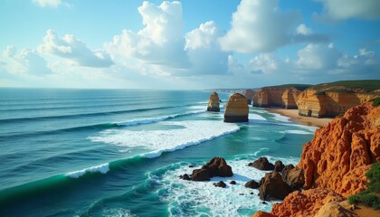 Striking coastal landscape with vibrant red cliffs