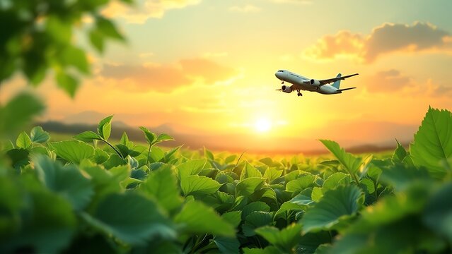 Government agencies and top biofuel producers commit to sustainable aviation fuel production. Concept Aviation industry, Sustainable biofuel, Government initiatives, Environmental impact