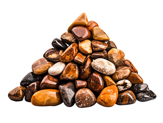 Obraz premium Assorted gemstones forming a pyramid shape on a white isolated background.