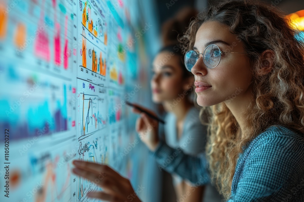 Poster Professionals using interactive smart boards for real-time brainstorming, enhancing teamwork.