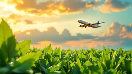 Government agencies and top biofuel producers commit to sustainable aviation fuel production. Concept Aviation industry, Sustainable biofuel, Government initiatives, Environmental impact