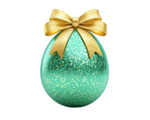 a green egg with a gold bow