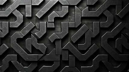 An abstract geometric background with metallic black shapes.