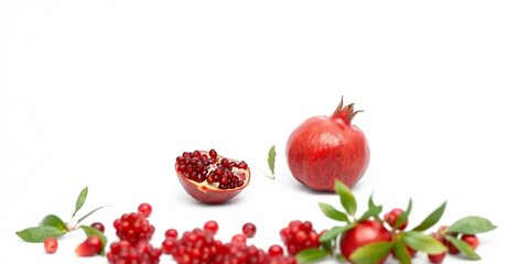 Obraz premium Lush pomegranate fruit sitting alone on a pristine white background, seedless, pulp, arils