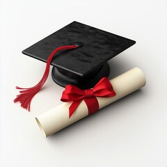 Academic achievement and celebrating higher education success conceptual idea with red mortarboard graduation cap with clipping path cutout in ghost mannequin technique isolated on white background