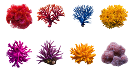 Colorful coral shapes on a white isolate background.