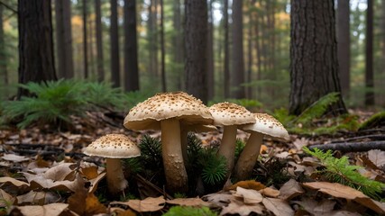 Autumn Treasure: Mistake Mushrooms Amidst Fallen Leaves and Pine Needles