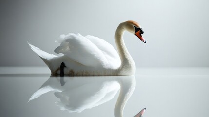 Elegant White Swan Gracefully Floating On Water
