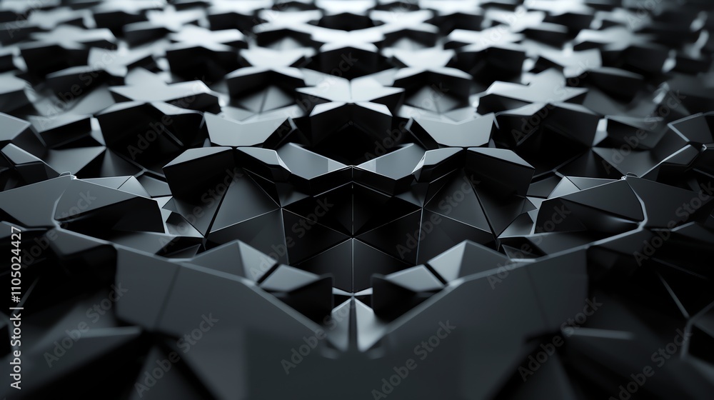 Poster a black and white geometric pattern with sharp angles and a glossy sheen.