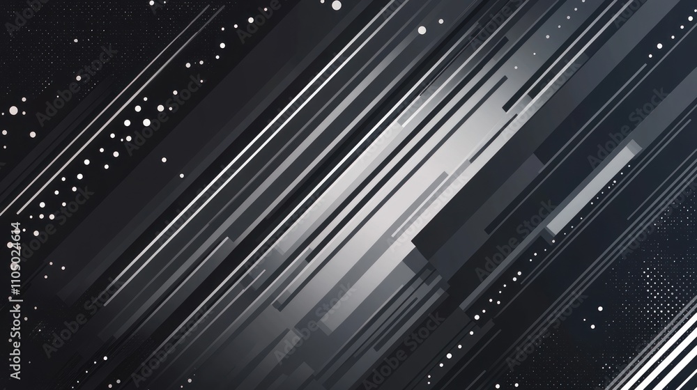 Poster abstract grayscale diagonal lines and dots design
