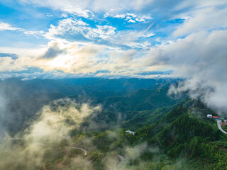 Aerial photography of the sea of ​​clouds at Baile'ao, Fengshan, Hechi, Guangxi