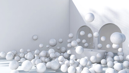 Colorful balloons flying in the room. 3D illustration, 3D rendering	