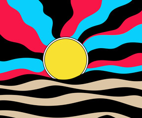 Illustrated Sun with Sea