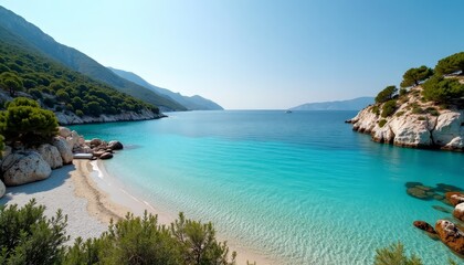 Obraz premium Bright blue waters at rocky shore