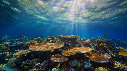 coral reef in the blue sea